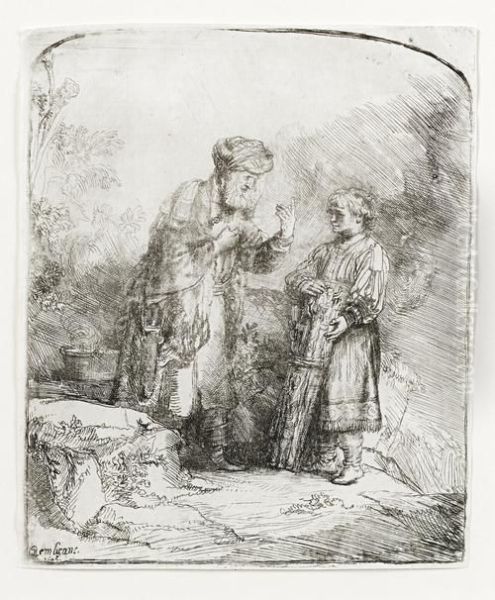 Abraham And Isaac Oil Painting by Rembrandt Van Rijn