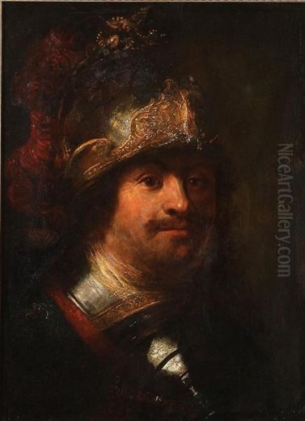 Bust Portrait Of A Soldier Wearing A Helmet And Armor Oil Painting by Rembrandt Van Rijn