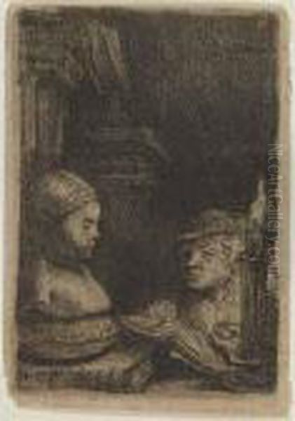 Man Drawing From A Cast Oil Painting by Rembrandt Van Rijn