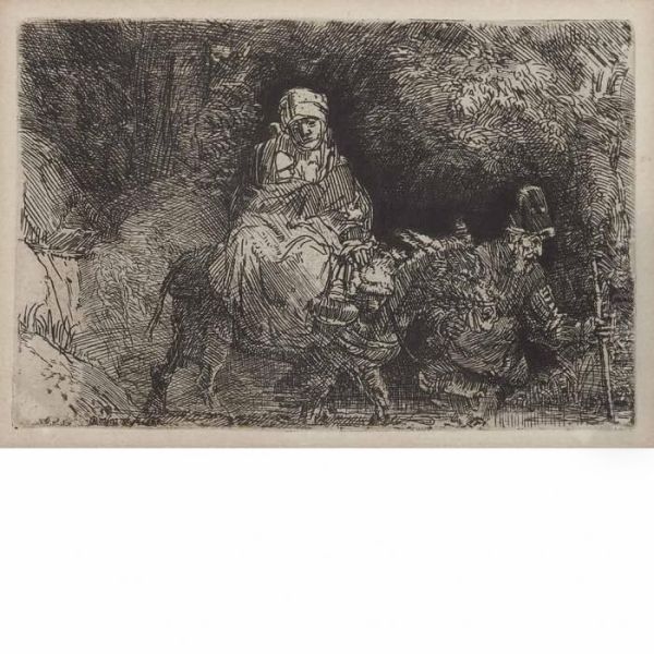 Flight Into Egypt, Crossing A Brook Oil Painting by Rembrandt Van Rijn