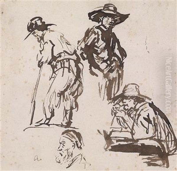 A Study Sheet With Several Figures Oil Painting by Rembrandt Van Rijn