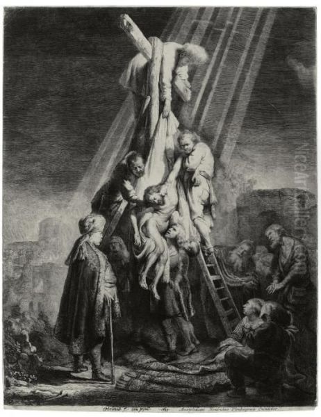 The Descent From The Cross: The Second Plate Oil Painting by Rembrandt Van Rijn