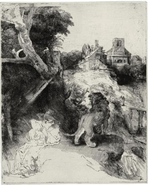 Saint Jerome Reading In An Italian Landscape Oil Painting by Rembrandt Van Rijn