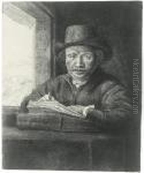 Self-portrait Drawing At A Window Oil Painting by Rembrandt Van Rijn