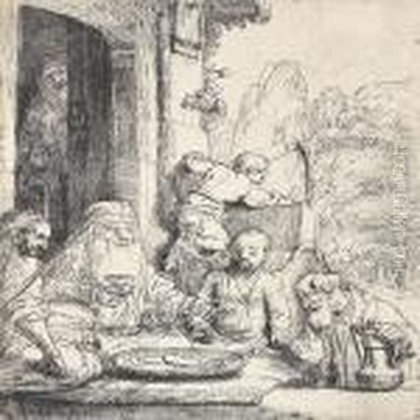 Abraham Entertaining The Angels Oil Painting by Rembrandt Van Rijn