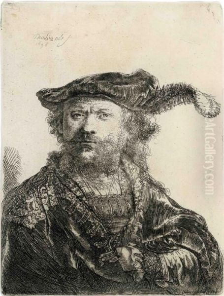 Self-portrait In A Velvet Cap With Plume Oil Painting by Rembrandt Van Rijn