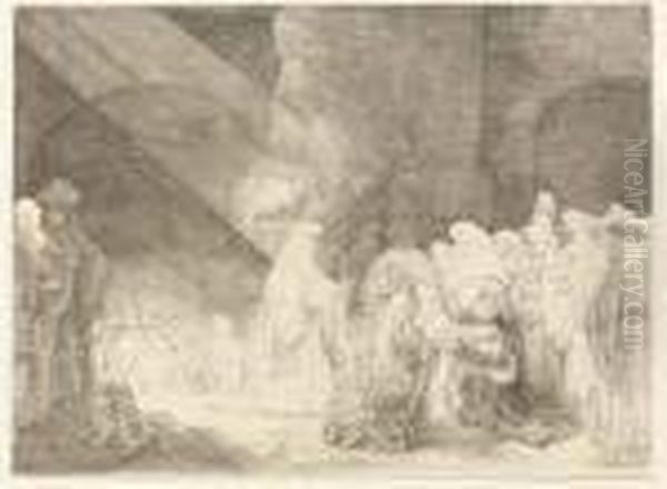 The Presentation In The Temple: Oblong Plate Oil Painting by Rembrandt Van Rijn