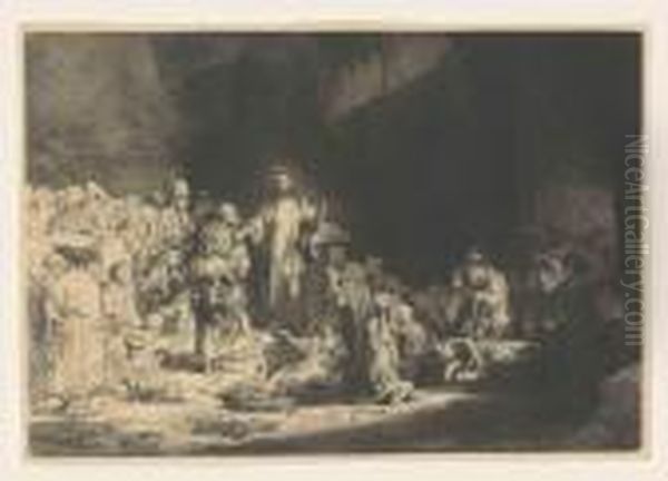 Christ Healing The Sick: 'the Hundred Guilder Print' Oil Painting by Rembrandt Van Rijn