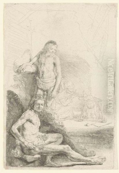 A Nude Man Standing Oil Painting by Rembrandt Van Rijn