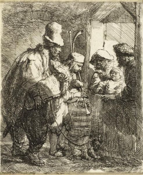 Travelling Musicians Oil Painting by Rembrandt Van Rijn