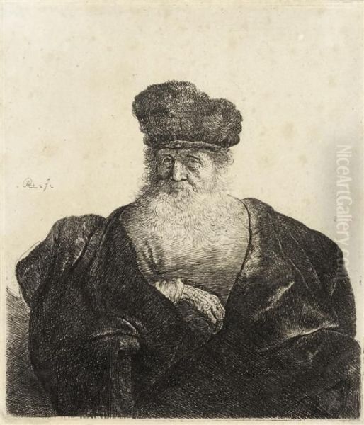 Old Man In Broad Velvet Cloak Oil Painting by Rembrandt Van Rijn