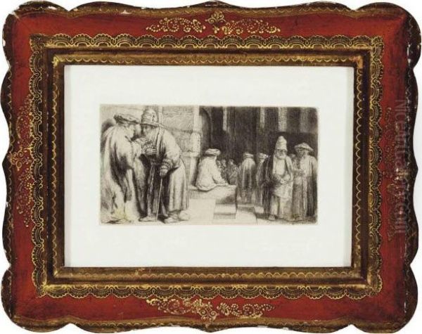 Jews In The Synagogue Oil Painting by Rembrandt Van Rijn