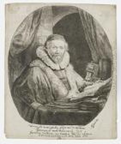 Portrait Of Jan Uytenbogaert, Preacher Of The Remonstrants Oil Painting by Rembrandt Van Rijn