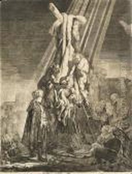 Descent From The Cross: Second Plate Oil Painting by Rembrandt Van Rijn