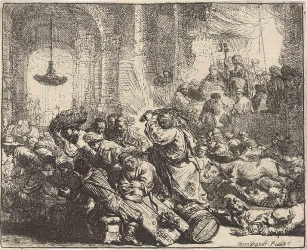 Christ Driving The Money Changers From The Temple Oil Painting by Rembrandt Van Rijn