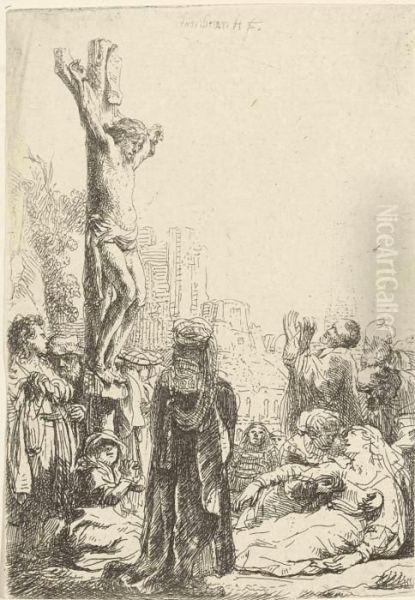 The Crucifixion: Small Plate Oil Painting by Rembrandt Van Rijn