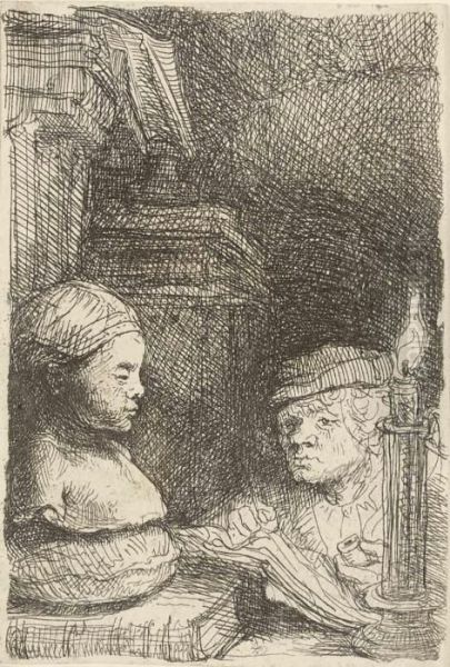 A Man Drawing From A Cast Oil Painting by Rembrandt Van Rijn