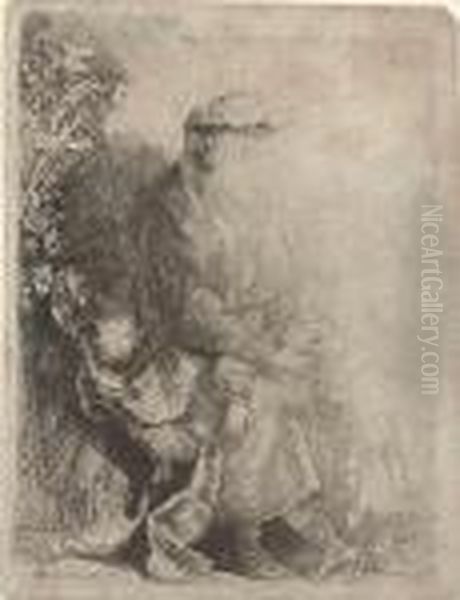 Abraham Caressing Isaac Oil Painting by Rembrandt Van Rijn