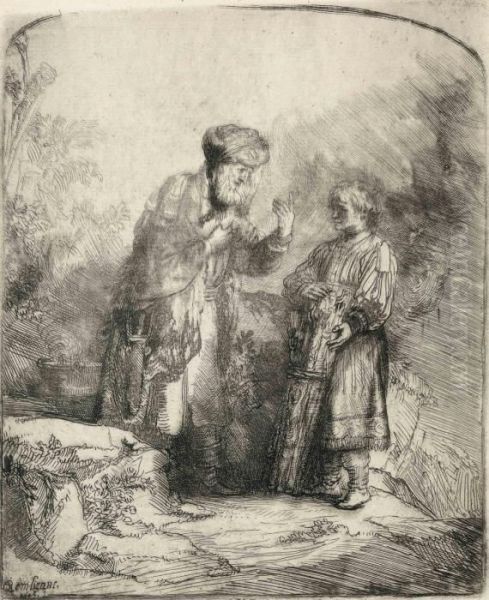 Abraham And Isaac Oil Painting by Rembrandt Van Rijn