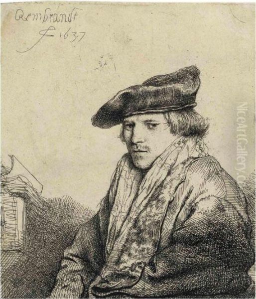 A Young Man In A Velvet Cap Oil Painting by Rembrandt Van Rijn