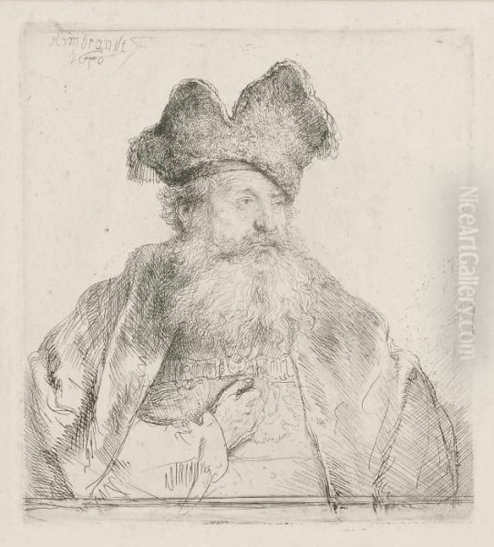 An Old Man With A Divided Fur Cap Oil Painting by Rembrandt Van Rijn