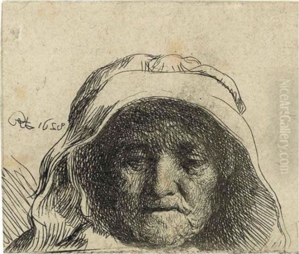 The Artist's Mother: Head Only, Full Face Oil Painting by Rembrandt Van Rijn