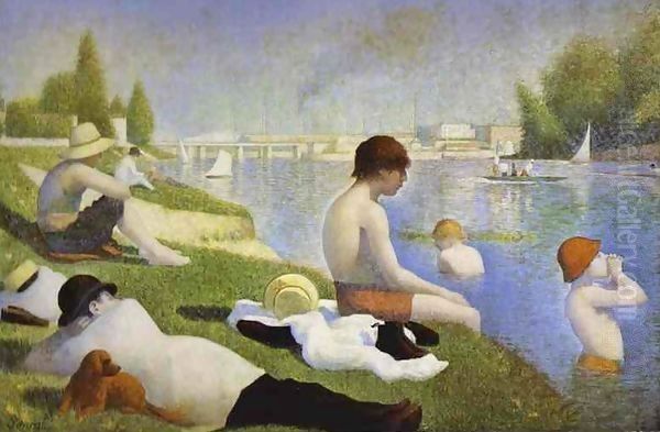 Final Study for 'Bathing at Asnieres Oil Painting by Georges Seurat