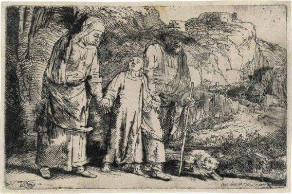 Christ Returning From The Temple With His Parents Oil Painting by Rembrandt Van Rijn