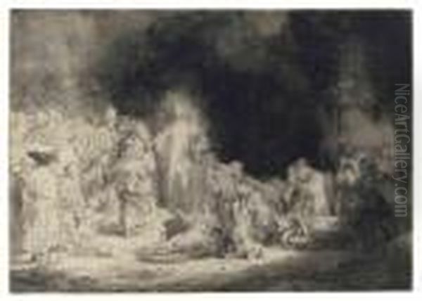 Christ Healing The Sick: 'the Hundred Guilder Print' Oil Painting by Rembrandt Van Rijn