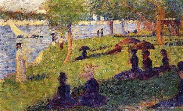 Woman Fishing and Seated Figures Oil Painting by Georges Seurat