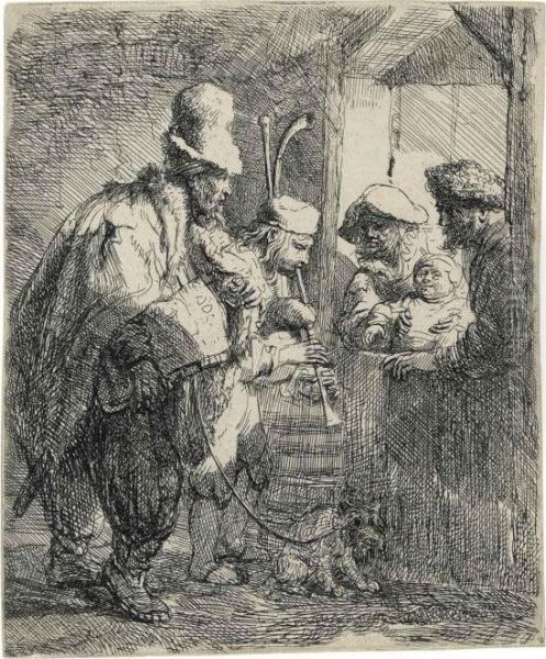 The Strolling Musicians Oil Painting by Rembrandt Van Rijn