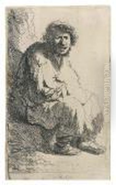 A Seated Beggar On A Bank Oil Painting by Rembrandt Van Rijn