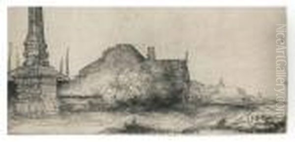 Landscape With An Obelisk Oil Painting by Rembrandt Van Rijn