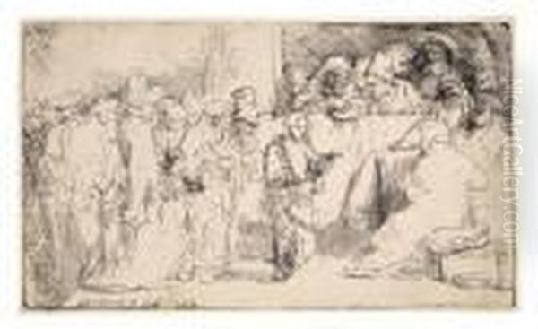 Der Stehende Jesusknabe Inmitten Der Schriftgelehrten Oil Painting by Rembrandt Van Rijn