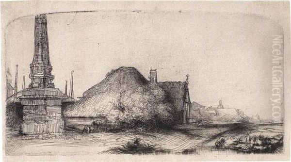 Die Landschaft Mit Dem Meilenstein Bei Halfweg Zwischen Amsterdam Und Haarlem Oil Painting by Rembrandt Van Rijn