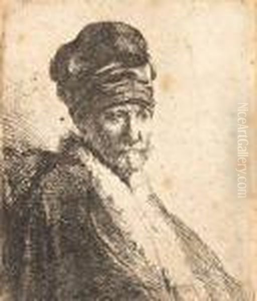 Man Met Baard Met Hoge Muts (mogelijk De Vader Vanrembrandt) Oil Painting by Rembrandt Van Rijn