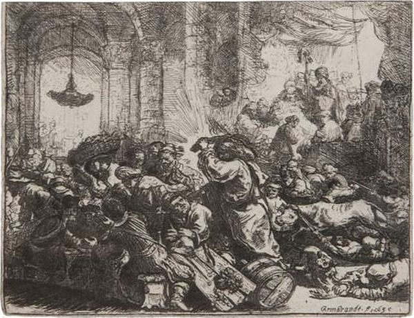 Christ Driving The Money Changers From The Temple Oil Painting by Rembrandt Van Rijn