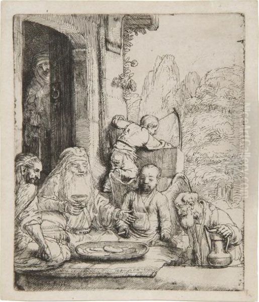 Abraham Entertaining The Angels Oil Painting by Rembrandt Van Rijn