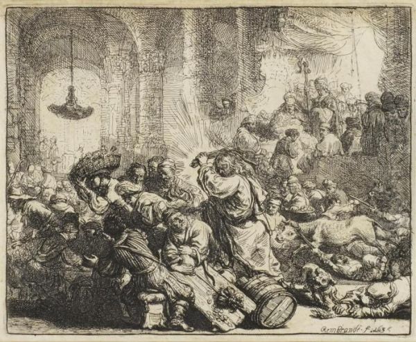 Christ Expells The Merchants From Thetemple Oil Painting by Rembrandt Van Rijn