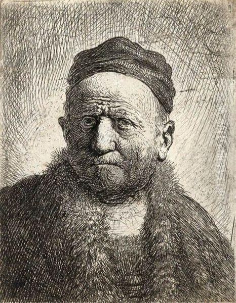 A Man Wearing A Close Cap: Bust Oil Painting by Rembrandt Van Rijn