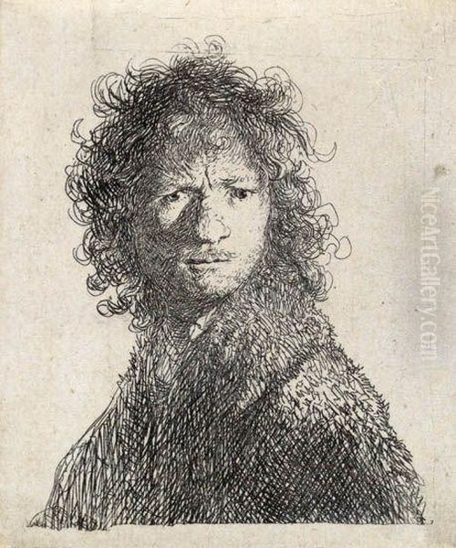 Self Portrait Frowning: Bust Oil Painting by Rembrandt Van Rijn