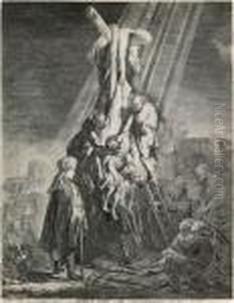 The Descent From The Cross: Second Plate Oil Painting by Rembrandt Van Rijn