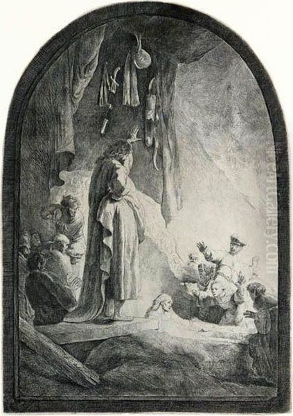 The Raising Of Lazarus: The Larger Plate Oil Painting by Rembrandt Van Rijn