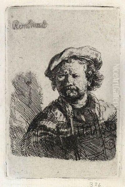 Self Portrait In A Flat Cap And Embroidered Dress Oil Painting by Rembrandt Van Rijn