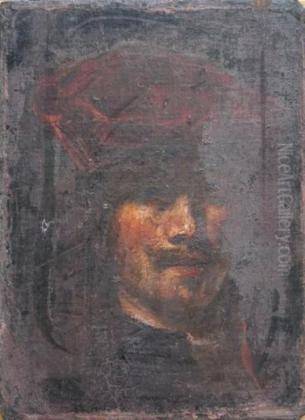 A Moustached Gentleman Wearing A Red Turban And Scarf Oil Painting by Rembrandt Van Rijn