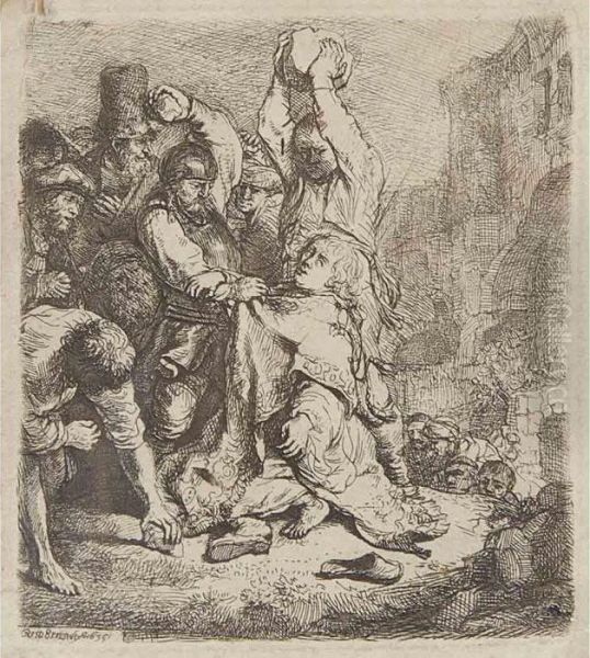 The Stoning Of Saint Stephen Oil Painting by Rembrandt Van Rijn