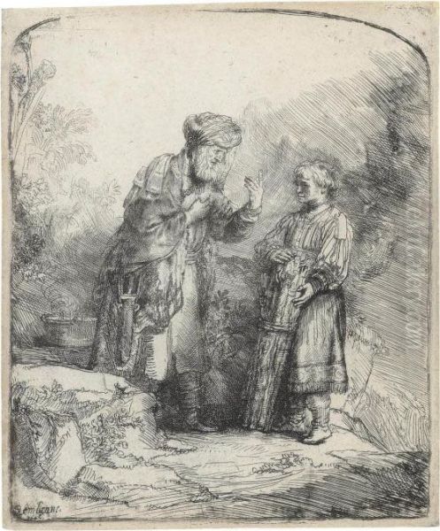 Abraham And Isaac Oil Painting by Rembrandt Van Rijn