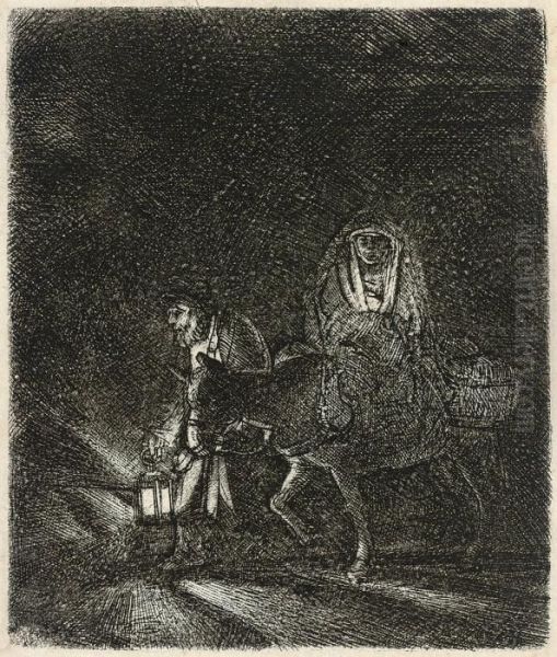 The Flight Into Egypt : A Night Piece Oil Painting by Rembrandt Van Rijn