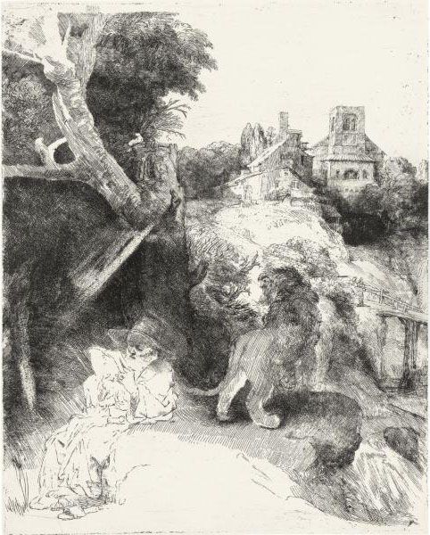 Saint Jerome Reading In An Italian Landscape Oil Painting by Rembrandt Van Rijn