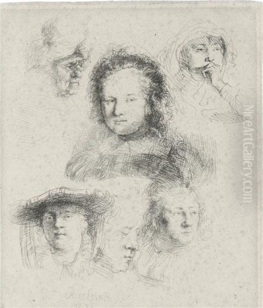 Studies Of The Head Of Saskia And Others Oil Painting by Rembrandt Van Rijn